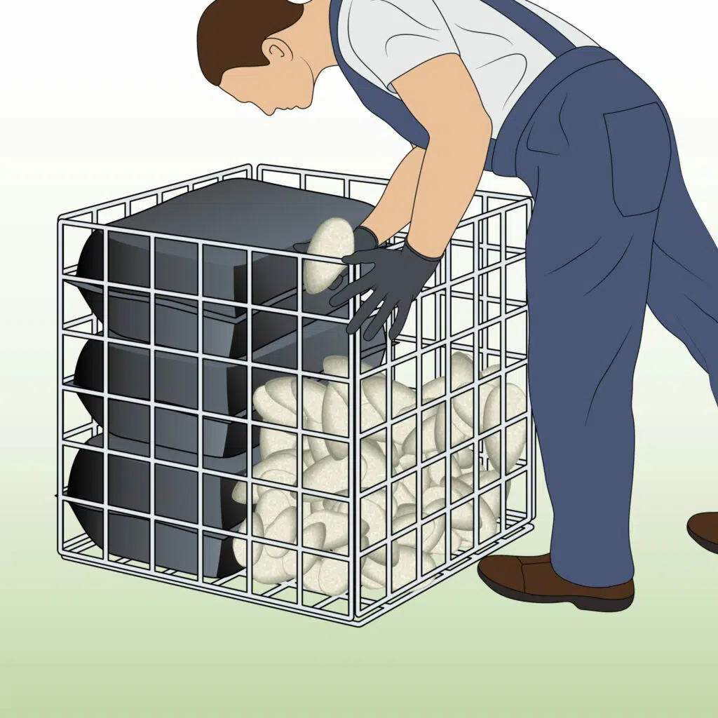 filling-gabion-basket-with-rubble-bags-and-decorative-stone